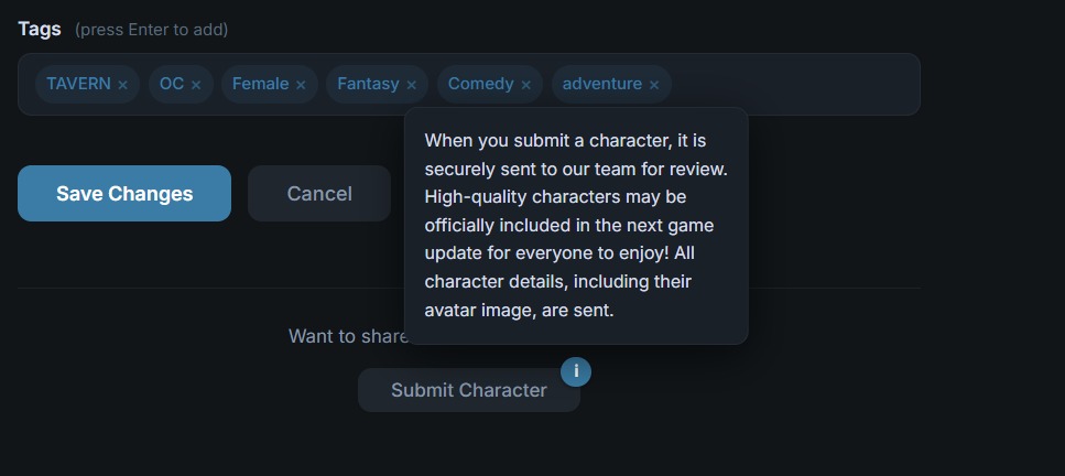 Submit Character Button
